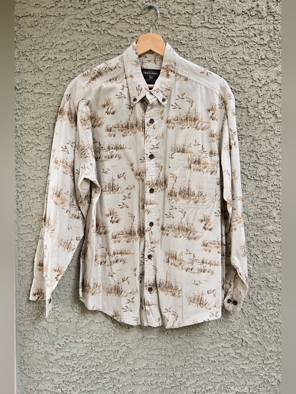 Woolrich Birch Ducks Light Beige Printed Long-Sleeve Button-Down Shirt